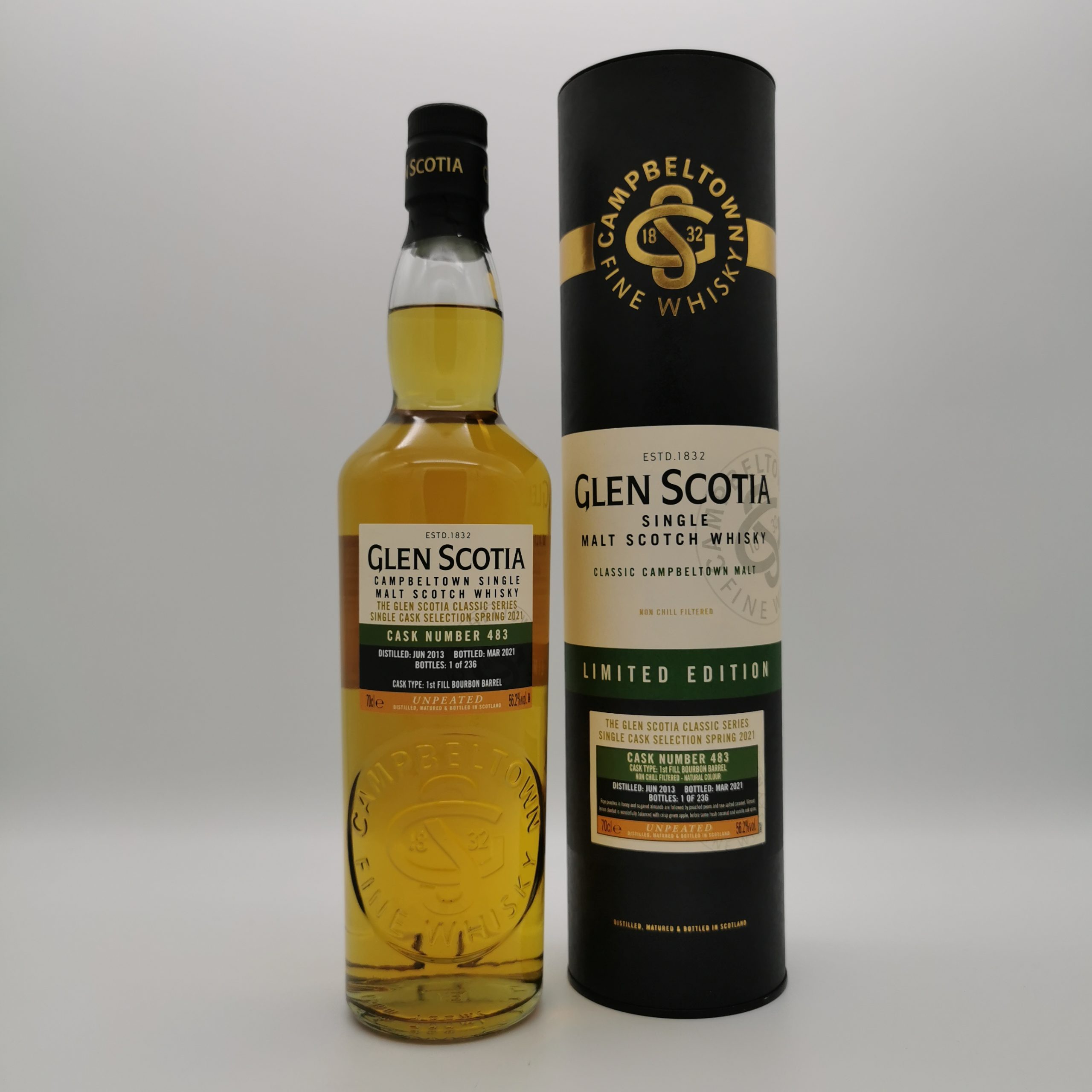Glen Scotia 2013/2021 1st Fill Bourbon Barrel unpeated Cask 483 56,2%vol. 0,7L