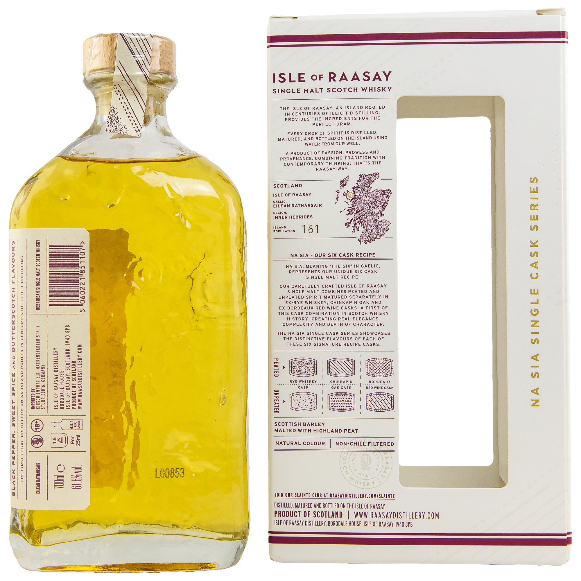 Isle of Raasay Unpeated First Fill Rye Whiskey Cask #19/245 61,6%vol. 0,7L – Bild 3